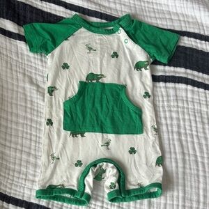 St Paddys Day Kyte BABY Green Clover White Snap Romper